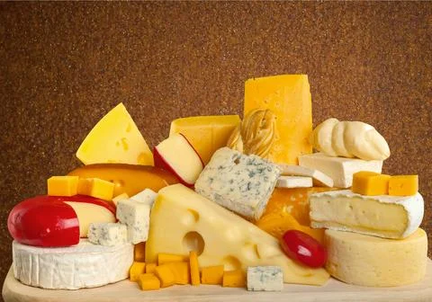 Different types of cheeses varieties Stock Photos