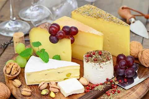 Different types of cheeses varieties Stock Photos