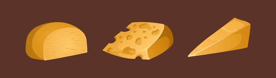 Different types of cheeses vector set. Colorful and bright illustration in .. Stock Illustration