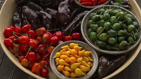 Different types of chilies. Stock Footage 308254328