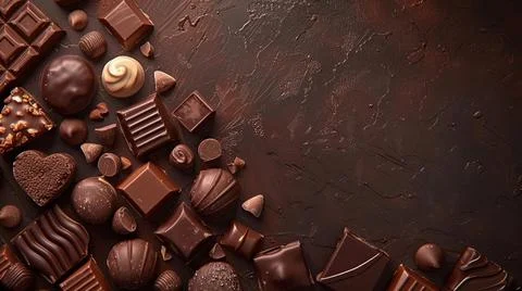 Different types of chocolate with coffee beans on a black background on Fotos de archivo