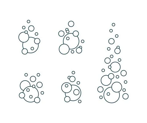 Different types of circle bubbles set, fizzy oxygen line. Balls set. Bubbles  Stock Illustration