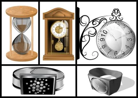 Different types of clocks Stock Illustration