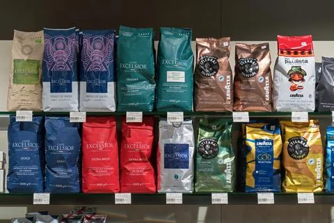 Different types of coffee in a coffee shop. Minsk, Belarus - March 7, 2025 Stock Photos