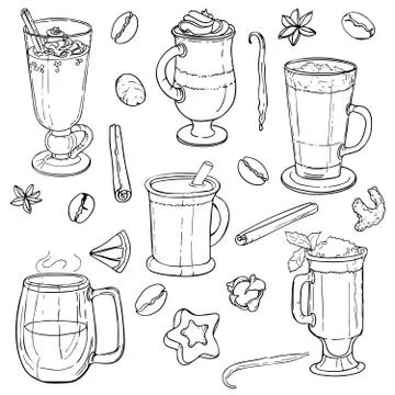Different types of coffee in cups Stock Illustration