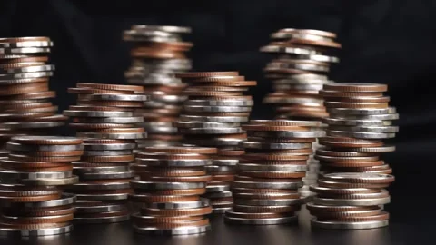 Different types of coins stacked on a black background 스톡 동영상 169208962