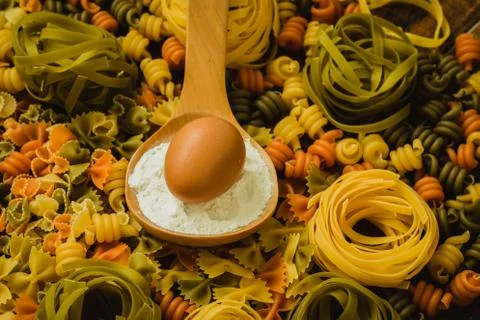 Different types of colored pasta Stock Photos