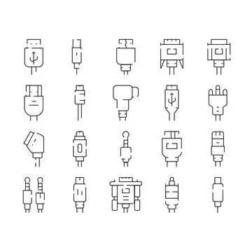 Different types computer peripheral connection cable plugs イラスト素材