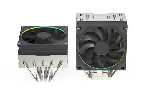 Different types of computer processor coolers Low profile and tower type c... Stock Photos