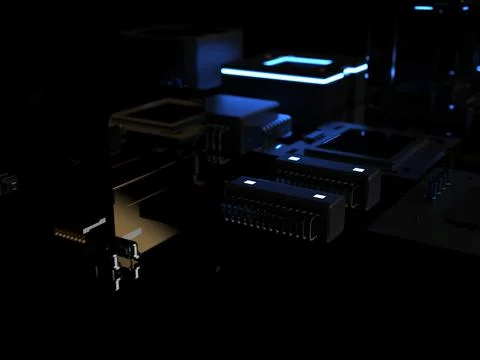 Different types of computers and spare parts. 3D rendering on the subject of  Stock Photos