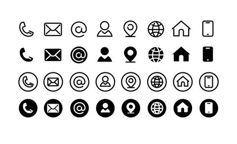 Different Types Contact Information Icons Set for Business Cards. Vector Illustrazione stock