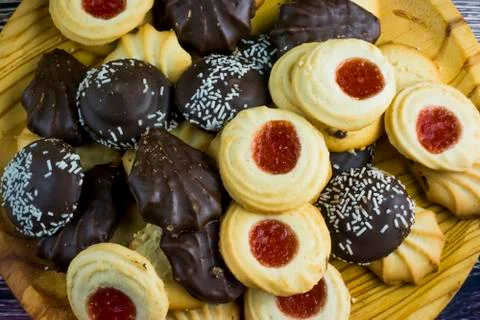 Different types of cookies biscuits Stock Photos