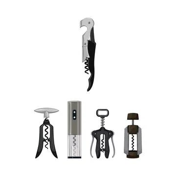 Different types of corkscrews for opening wine bottles Stock Illustration