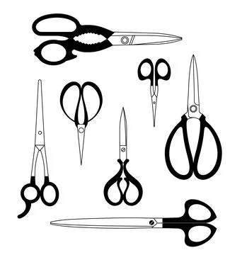 Different Types of Cutting Scissors. Vector Illustration. Stock Illustration
