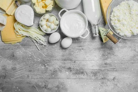 Different types of dairy products. Stock Photos