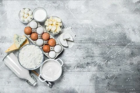 Different types of dairy products. Stock Photos