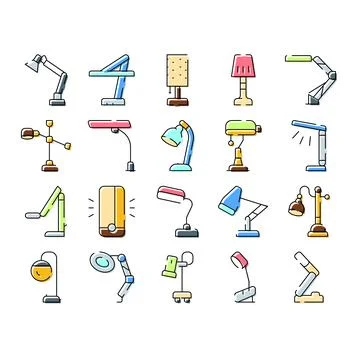 Different types of desk table lamps collection Stock Illustration