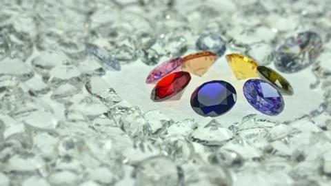 .different types of diamonds displayed in the middle of a white diamonds Stock Footage 255303589