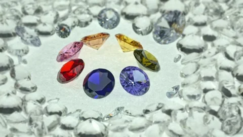.different types of diamonds displayed in the middle of a white diamonds Stock Footage 255303638