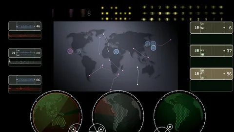 Different types of digital and graphical information on background of world map Stock Footage 78664514