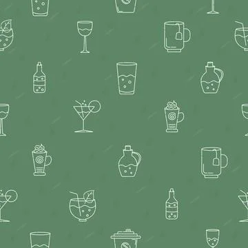 Different types of drinks, seamless pattern Stock Illustration