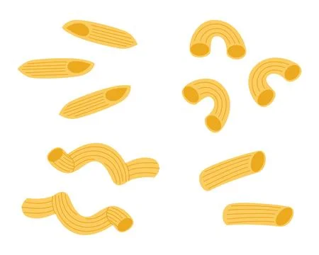 Different types of dry Italian pasta shapes vector illustration set Stock Illustration