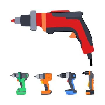 Different types of electric drills and screwdrivers Stock Illustration
