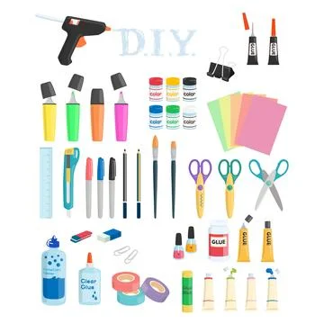 Different types of equipment for art craft vector illustration Stock Illustration
