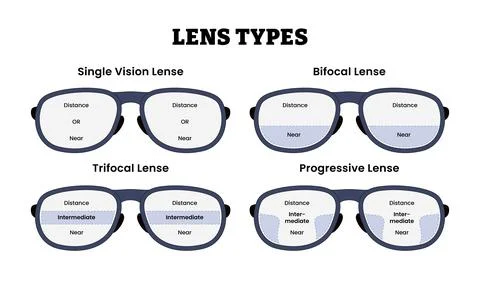 Different Types of Eyeglass Lens Types Set Collection for Educational Medic.. Stock Illustration
