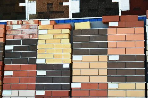 Different types facing bricks in store Stock Photos