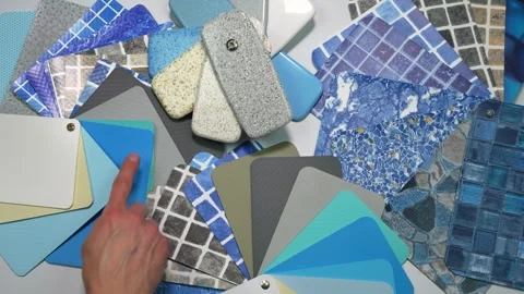 Different types of facing pools. Samples of materials for making swimming pools Stock Footage 290793821