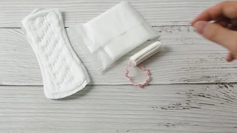 Different types of feminine menstrual hygiene materials products such as pads Stock Footage 169542513