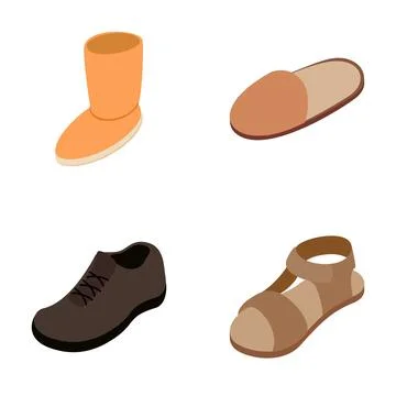 Different types of footwear including boots, slippers, shoes, and sandals Stock Illustration