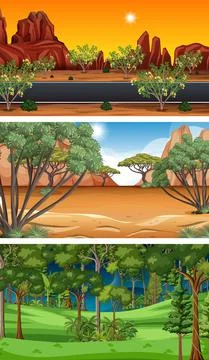 Different types of forest horizontal scenes Ilustração Stock