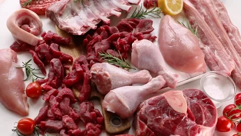 Different types of fresh raw meat  Stock Footage 138186067