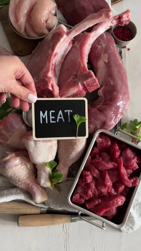 Different types of fresh raw meat	 Stock-Footage 335357966