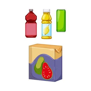 Different types of fruit drinks and beverage packaging Stock Illustration