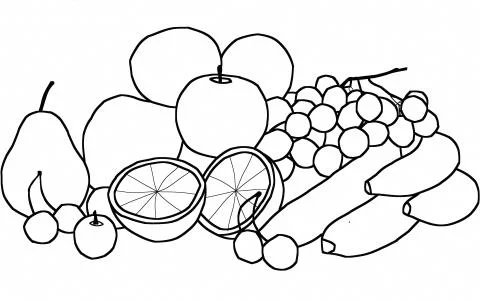 Different types of fruits digital drawing on plain white background Stock Illustration
