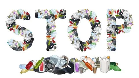 Different types of garbage. The concept of ecology and environmental protecti Stock Illustration