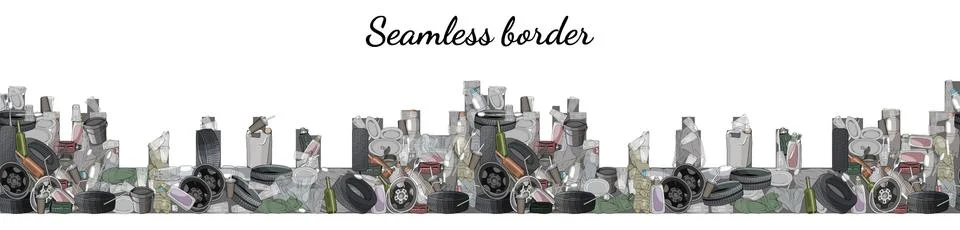 Different types of garbage in the form of skyscrapers. Stock Illustration