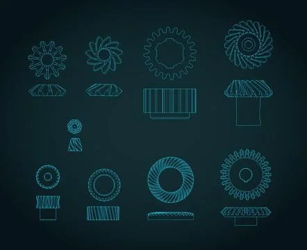 Different types of gears blueprints Stock Illustration