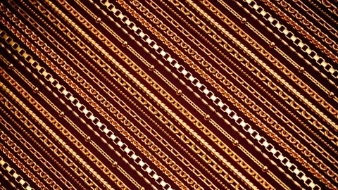 Different types of Gold chains arranged on a velvet cloth. Loop animation. Stock Footage 202276254