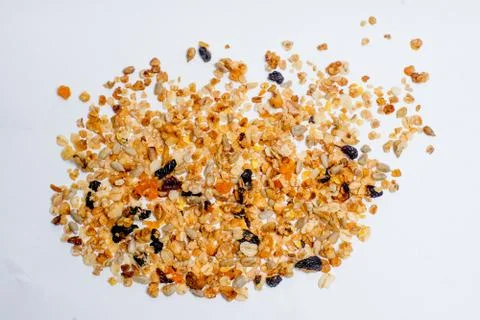 Different types of groats in pots on a white background Stock Photos