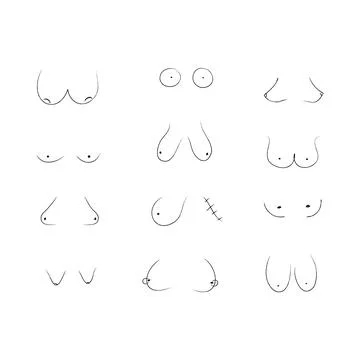 Different types of hand drawn breasts. Abstract female breast signs. Hand dra Stock Illustration
