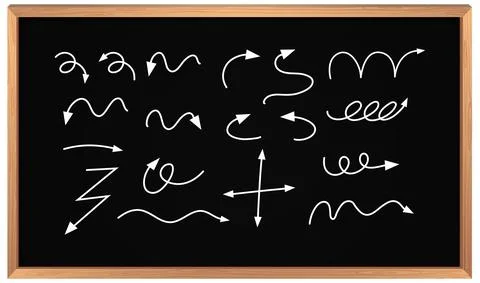 Different types of hand drawn curved arrows on black board 스톡 일러스트