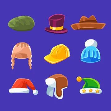 Different Types Of Hats And Caps, Warm And Classy For Kids And Adults Set Of Ilustración de archivo