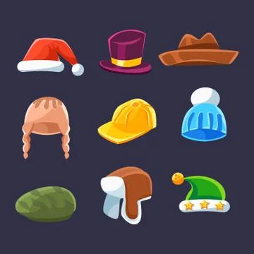Different Types Of Hats And Caps, Warm And Classy For Kids And Adults Serie Of Ilustración de archivo