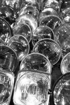 Different types of headlights of car Stock Photos