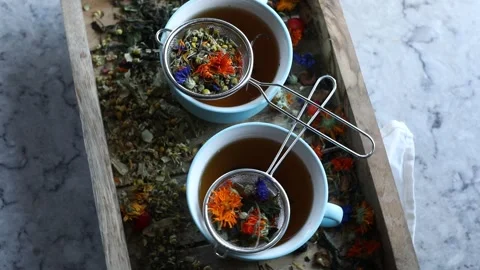 Different types of  herbal teas. Top view. Rotate	 Stock Footage 321934365