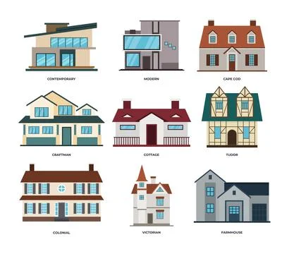 Different types of house types set collection for infographic school educat.. Stock Illustration